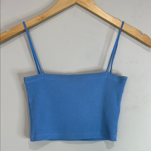 5/$25 Subdued Thin Spaghetti Strap Bandeau Cropped Cami Top Ribbed Blue S/4 - Picture 10 of 10